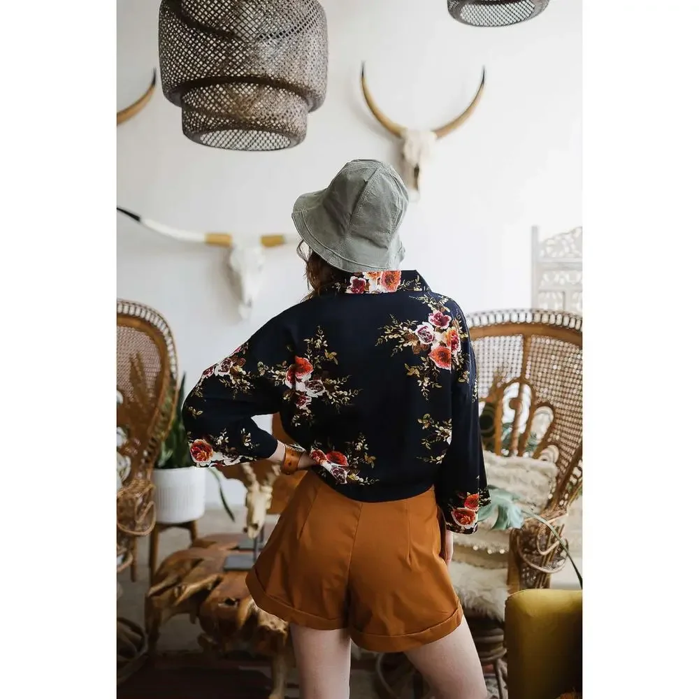 Rose Floral Kimono Blazer - Navy - Limited Quantities - Picture 3 of 5